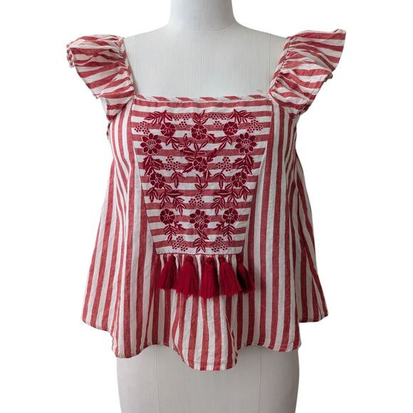 Zara trf collection tasseled red and white striped cotton tank top size small - Picture 1 of 12